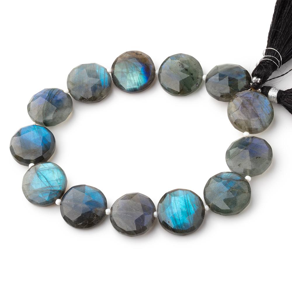 14 - 15mm Labradorite Faceted Coin Beads 7.5 inch 13 pieces - Beadsofcambay.com