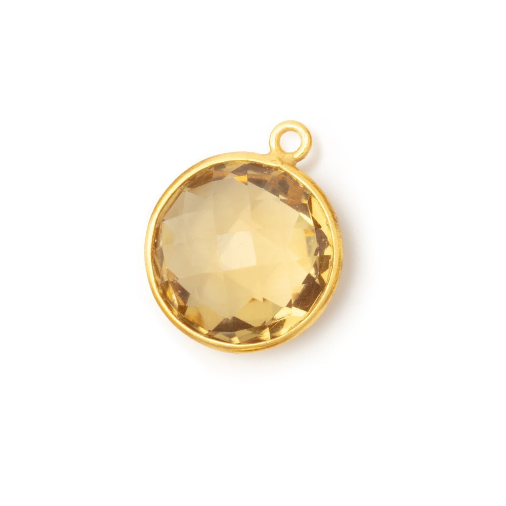 15 - 16.5mm Vermeil Bezel Whiskey Quartz Faceted Coin Pendant 1 piece - Beadsofcambay.com