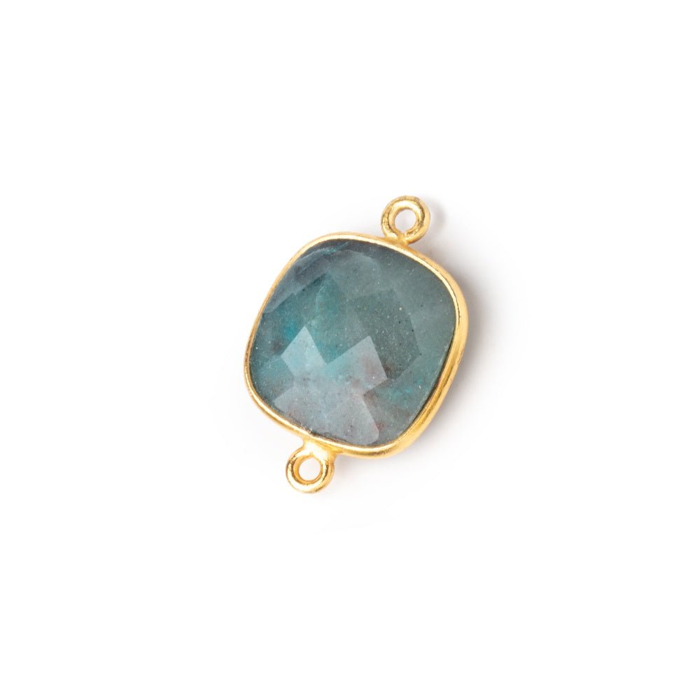 15.5x15.5mm Vermeil Bezeled Chrysocolla Faceted Pillow Connector 1 piece - Beadsofcambay.com