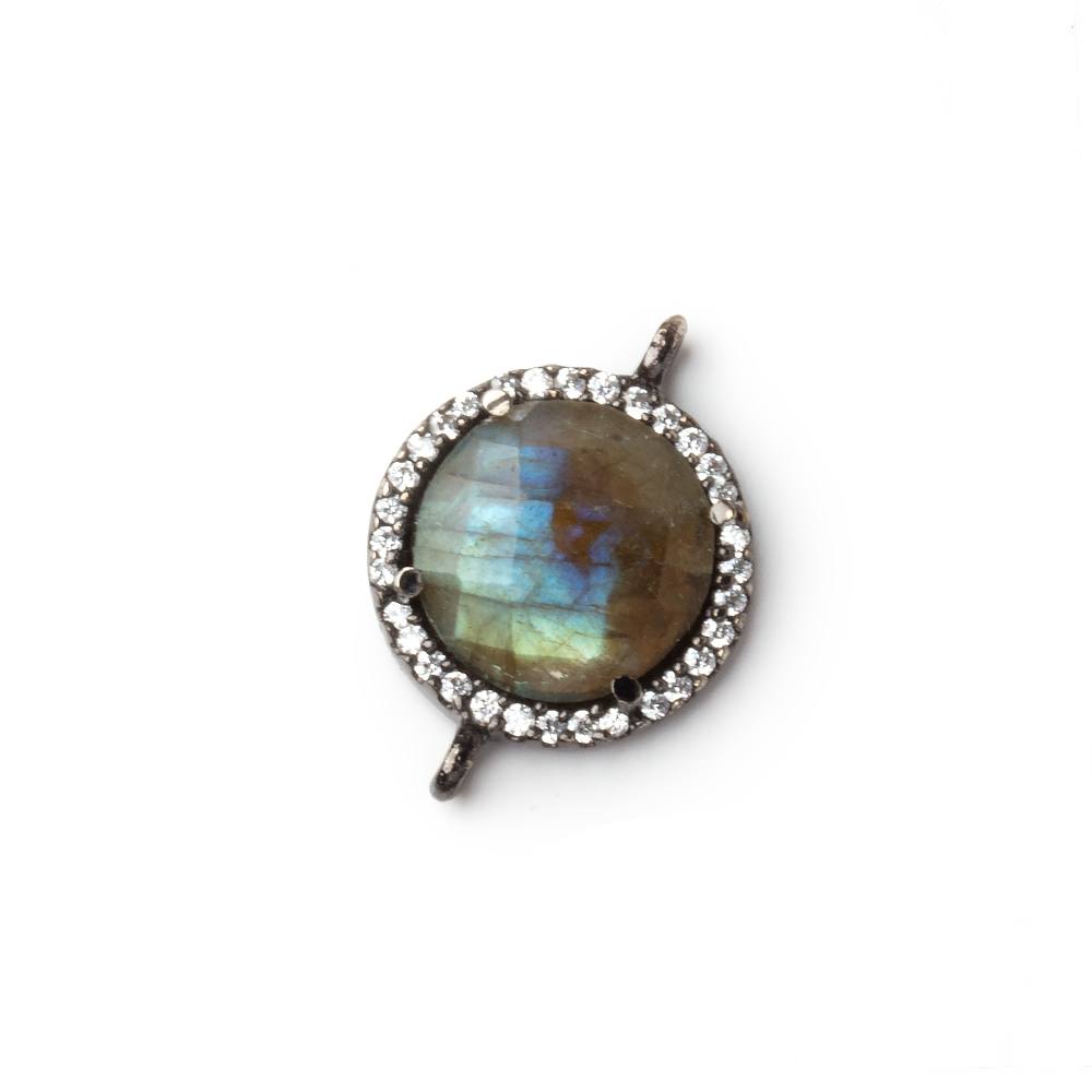 15mm Black Gold CZ Bezel Labradorite Faceted Coin Connector 1 Focal - Beadsofcambay.com