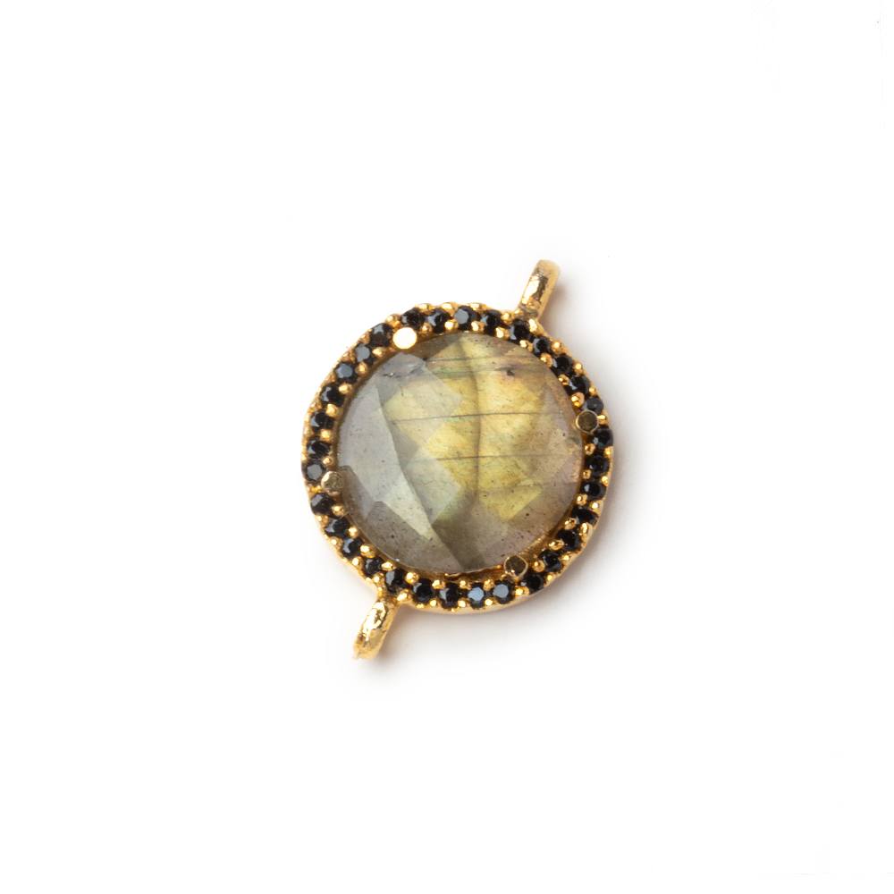 15mm Vermeil & Black CZ Bezel Labradorite Coin Connector 1 Focal - Beadsofcambay.com