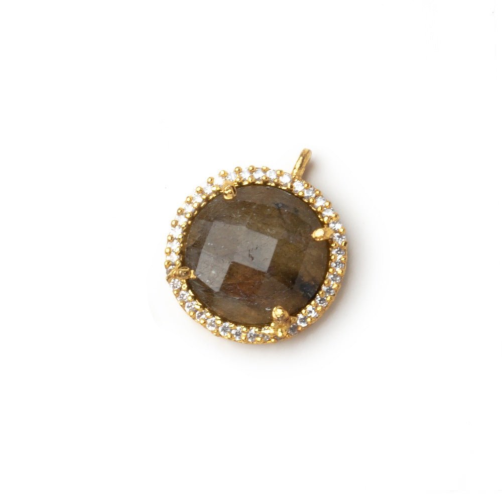 15mm Vermeil CZ Bezel Labradorite Faceted Coin Pendant 1 piece - Beadsofcambay.com