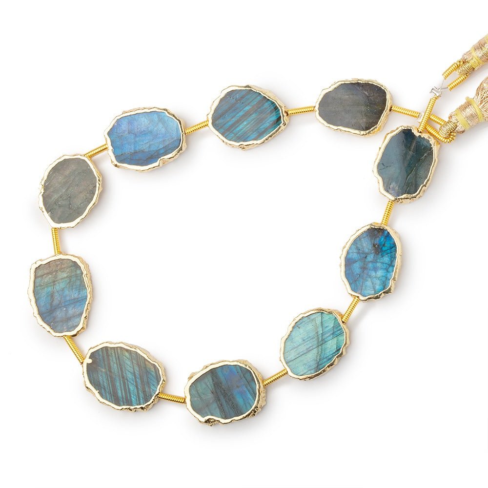 15x12 - 17x13mm Gold Leaf Labradorite Plain Slice Strand 10 Beads - Beadsofcambay.com