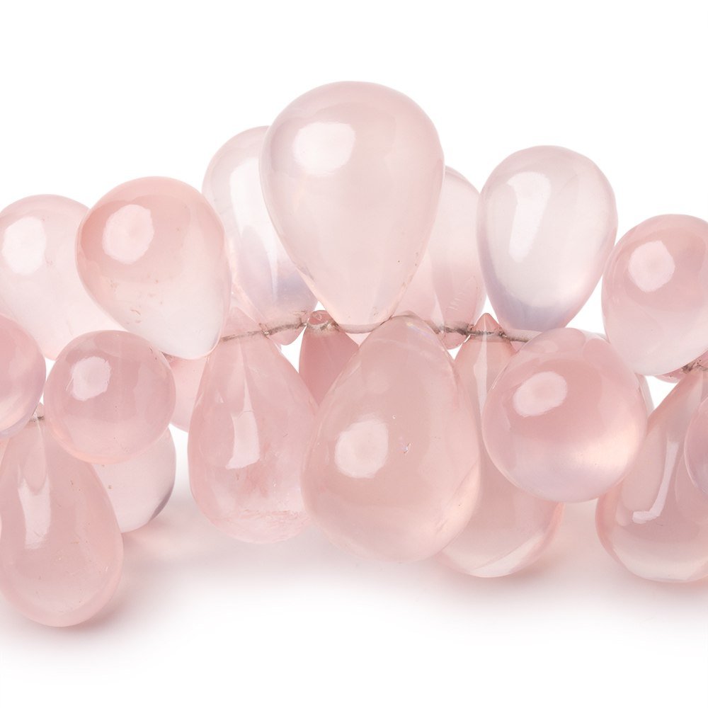 15x9 - 22x15mm Rose Quartz Plain Tear Drop 6 inch 46 Beads AA - Beadsofcambay.com