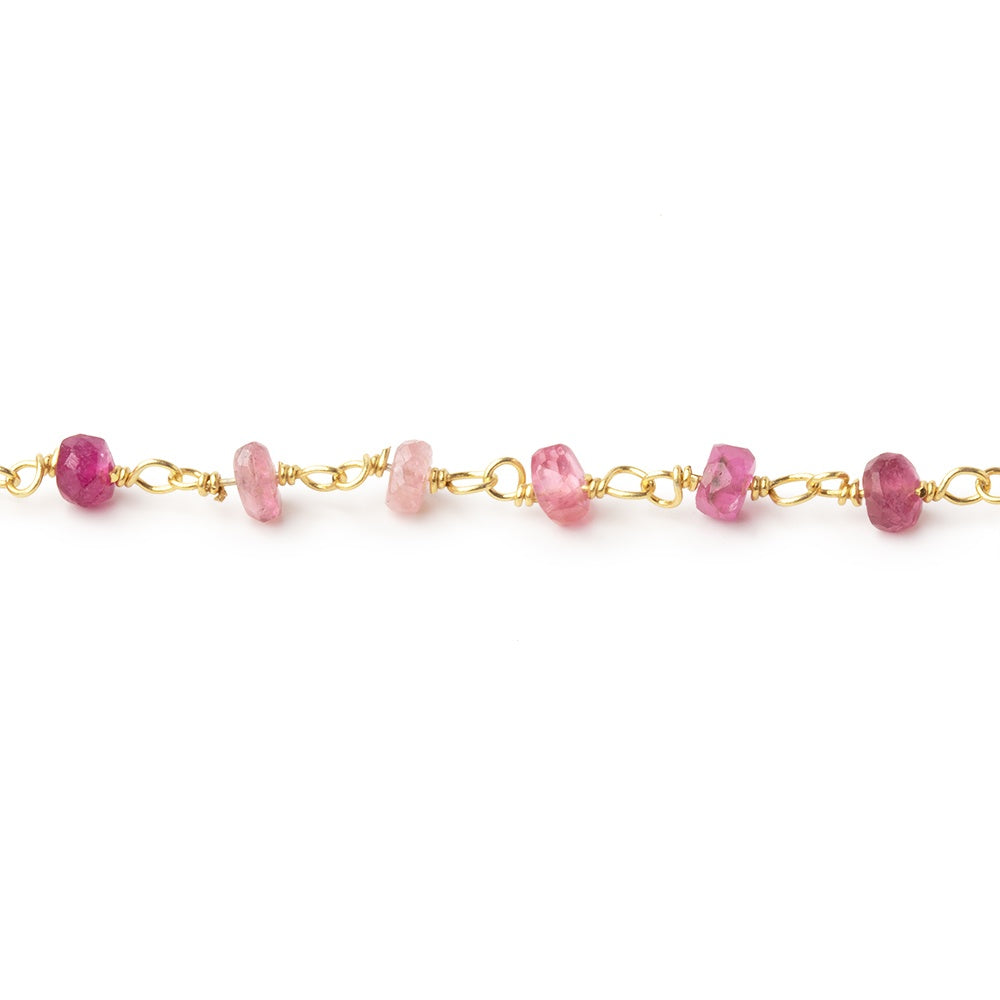 3.5mm Pink Tourmaline faceted rondelle Vermeil Chain by the foot 43 pcs - BeadsofCambay.com