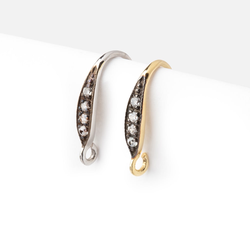 16mm CZ Two Tone Teardrop Ear Wire Set of 2 pieces - Beadsofcambay.com