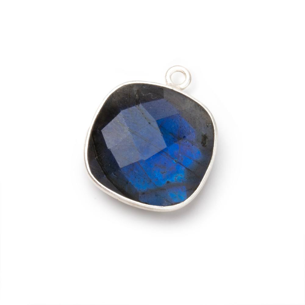 16mm Silver Bezel Labradorite Faceted Cushion with Blue Flash 1 Pendant - Beadsofcambay.com