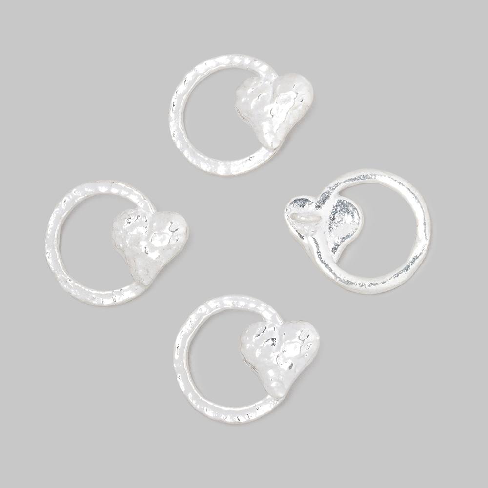 16x14mm Hammered Heart Ring Charm Set of 4 pieces - Beadsofcambay.com