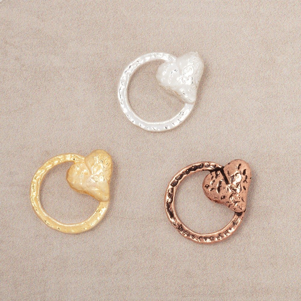 16x14mm Hammered Heart Ring Charm Set of 4 pieces - Beadsofcambay.com