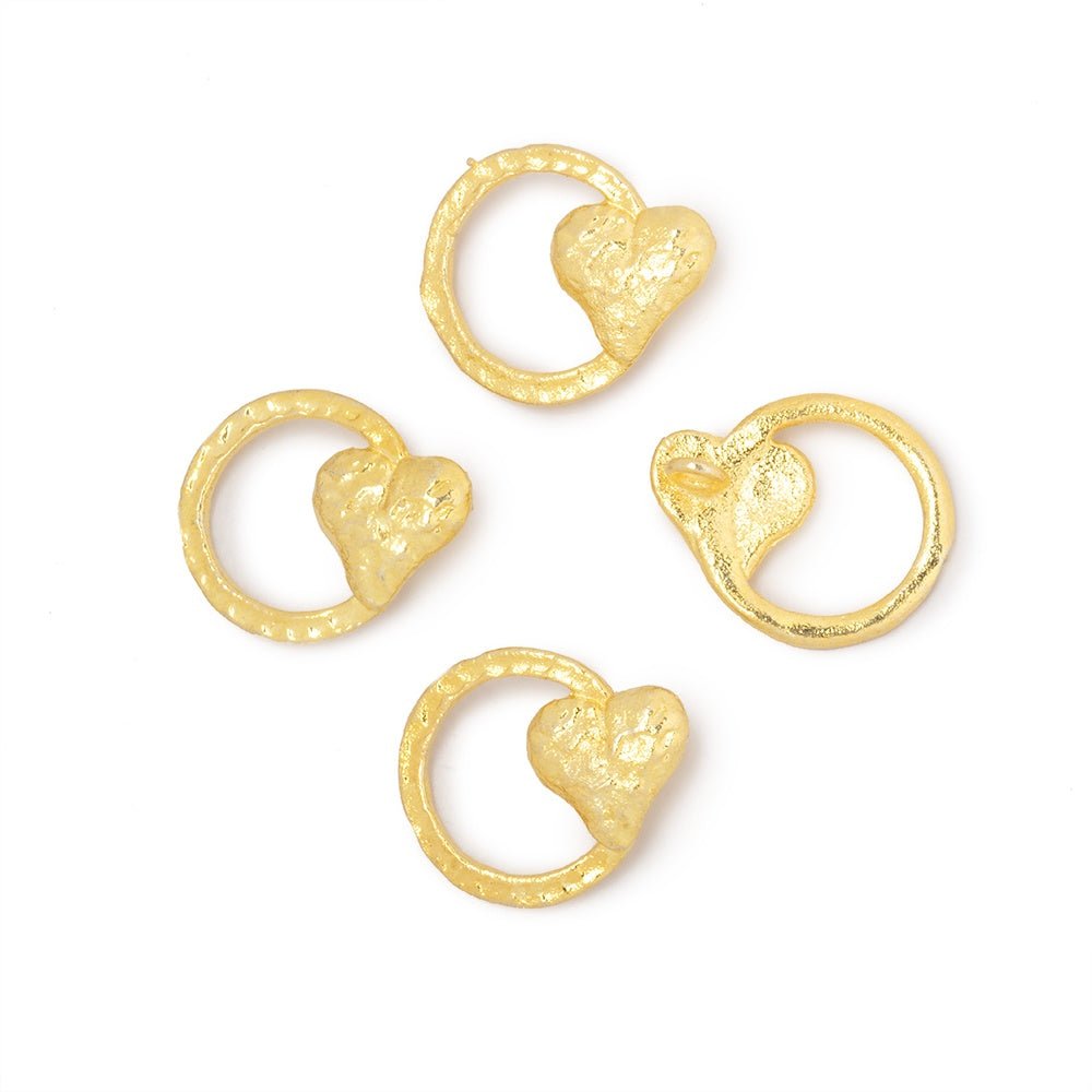 16x14mm Hammered Heart Ring Charm Set of 4 pieces - Beadsofcambay.com