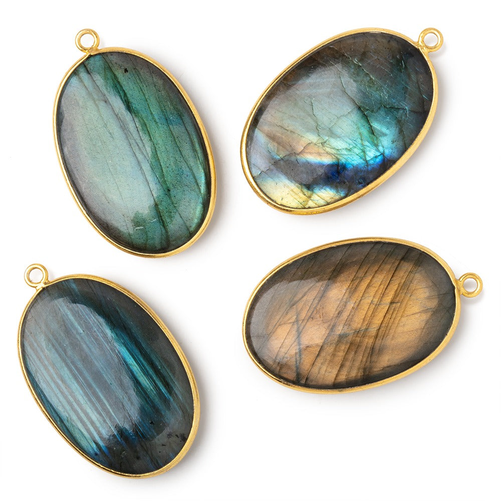 31x22mm Vermeil Bezel Labradorite Plain Oval Pendant 1 piece - BeadsofCambay.com