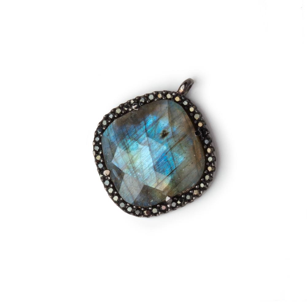 17mm Black Gold & Black CZ Bezel Labradorite Cushion Pendant 1 Focal - Beadsofcambay.com