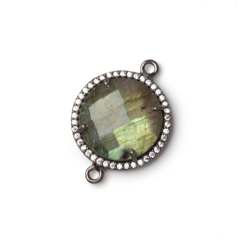 17mm Black Gold CZ Bezel Labradorite Faceted Coin Connector 1 Focal - Beadsofcambay.com