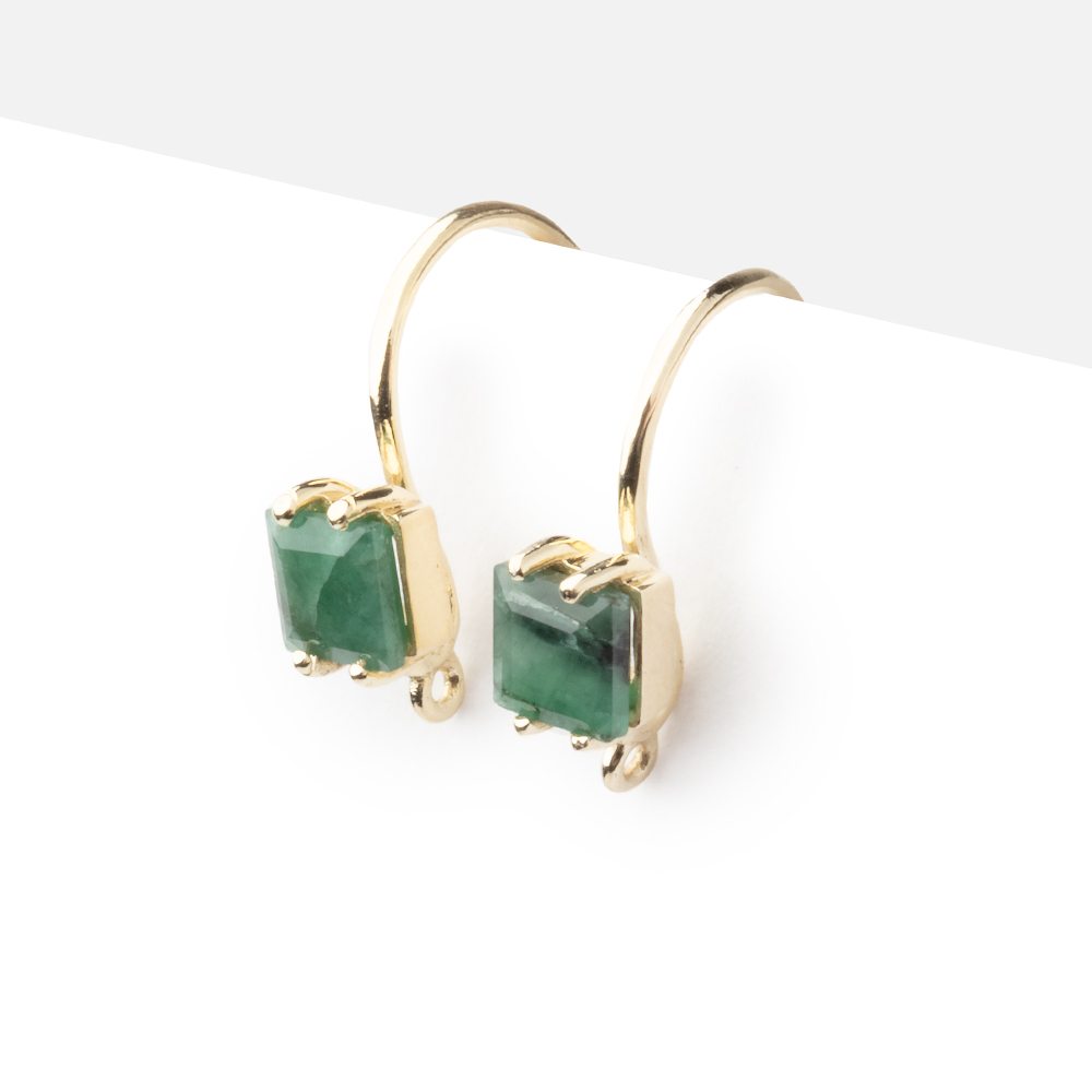 17mm Emerald Bevel Faceted Square Ear Wire Set of 2 pieces - Beadsofcambay.com