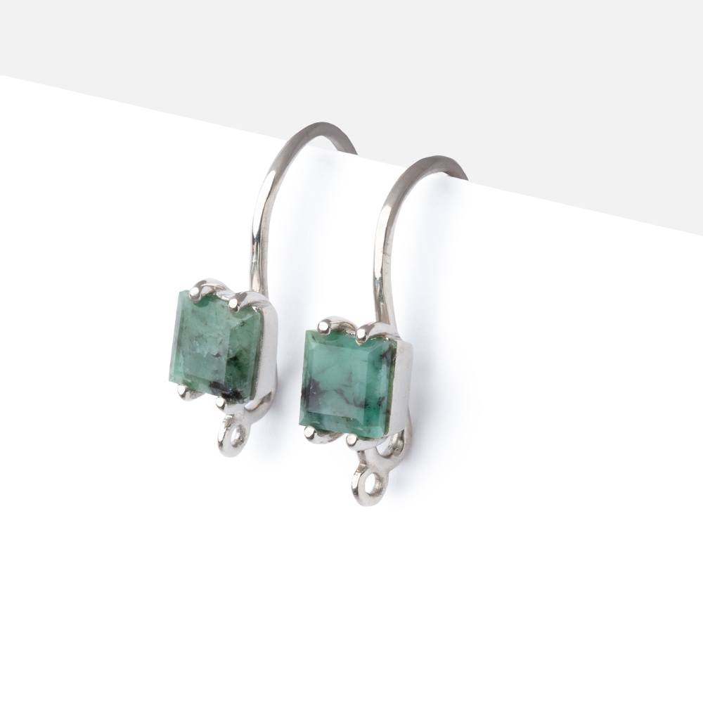 17mm Emerald Bevel Faceted Square Ear Wire Set of 2 pieces - Beadsofcambay.com