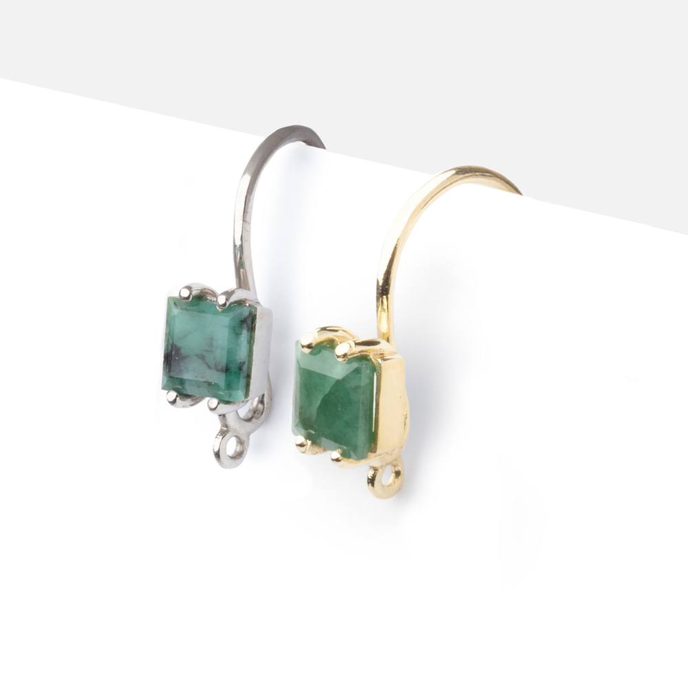 17mm Emerald Bevel Faceted Square Ear Wire Set of 2 pieces - Beadsofcambay.com