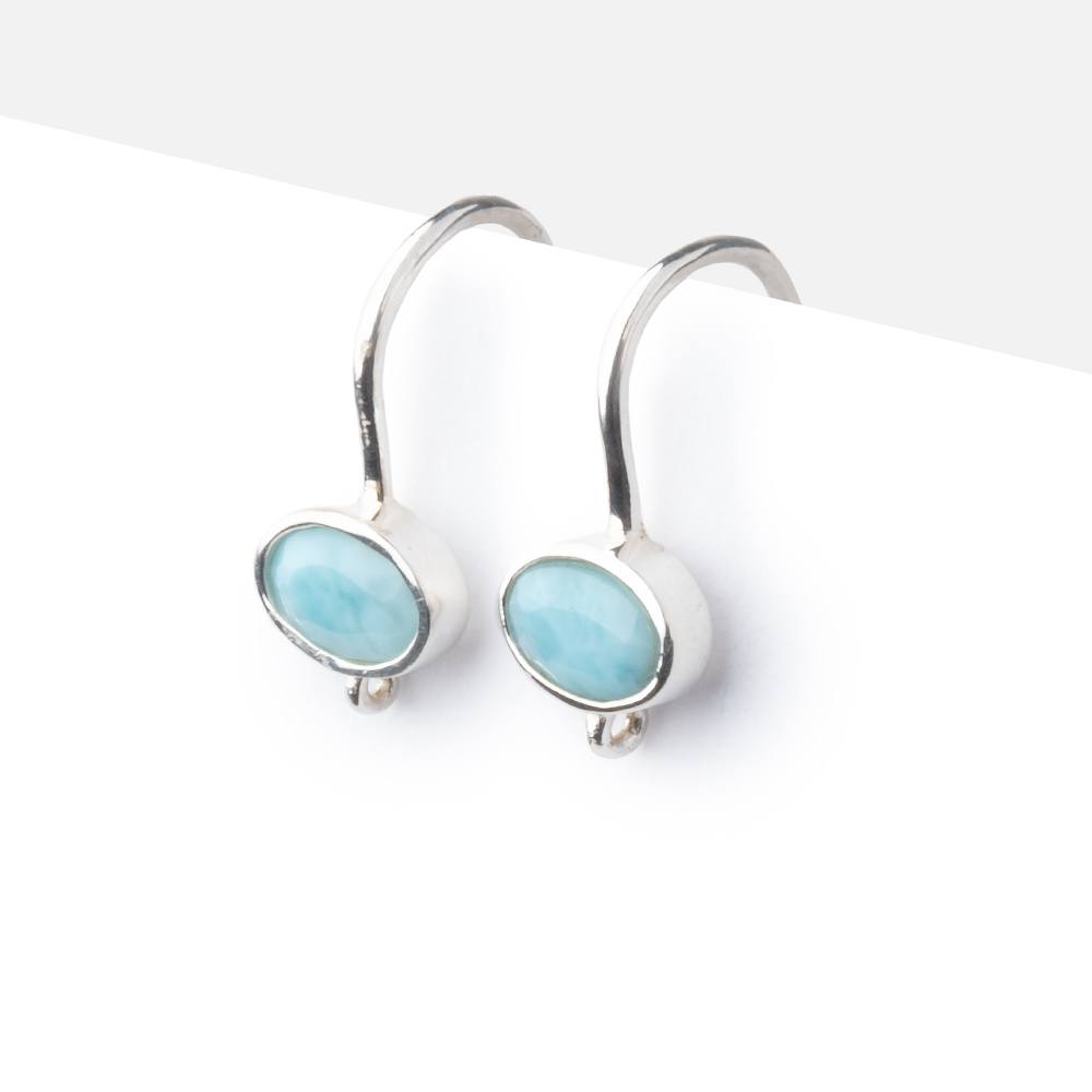 17mm Larimar Oval Ear Wire Set of 2 pieces - Beadsofcambay.com