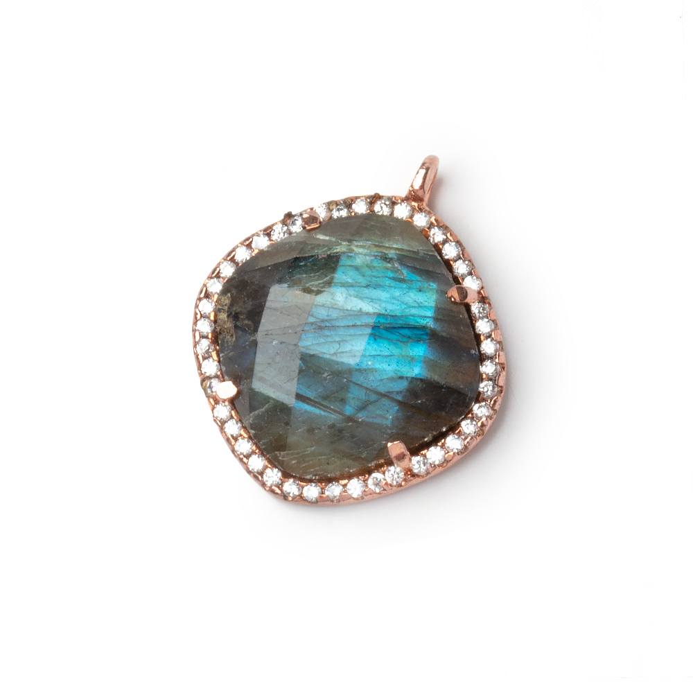 17mm Rose Gold CZ Bezel Labradorite Cushion Pendant 1 Focal - Beadsofcambay.com