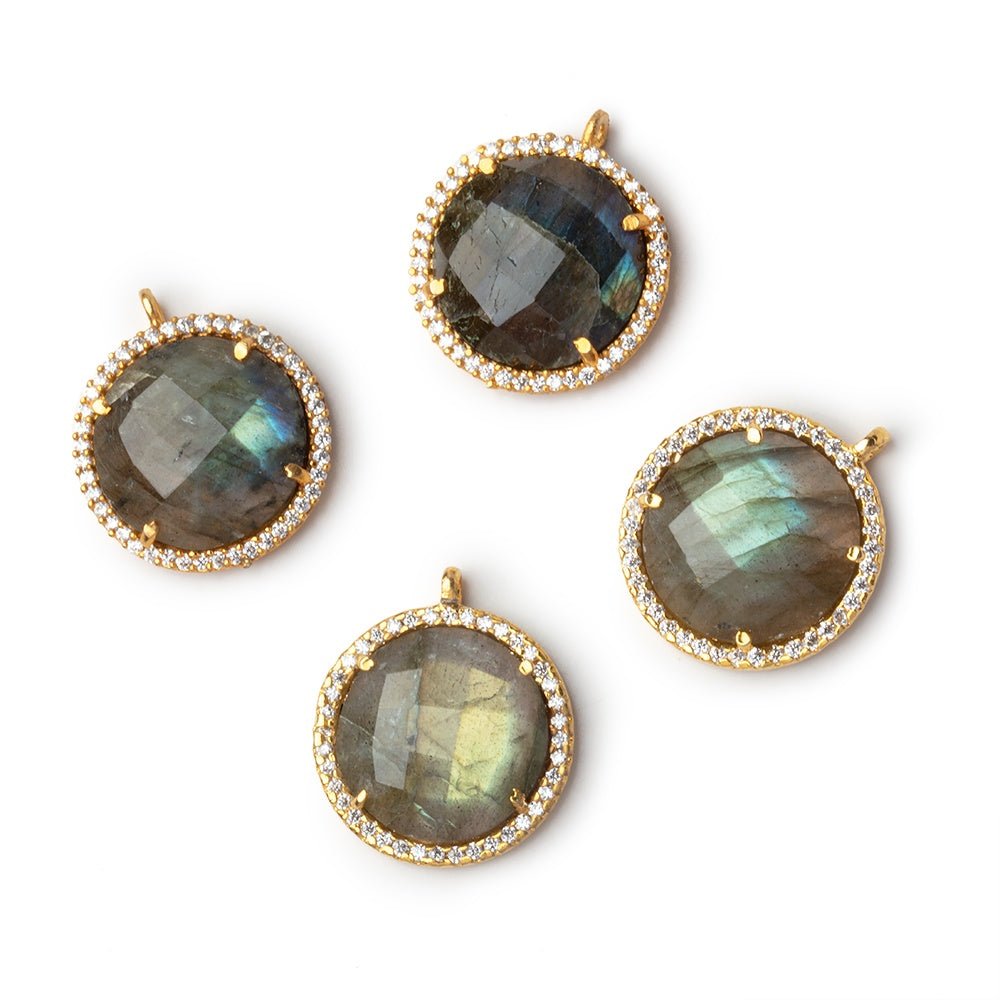 17mm Vermeil CZ Bezel Labradorite Faceted Coin Pendant 1 Focal - Beadsofcambay.com