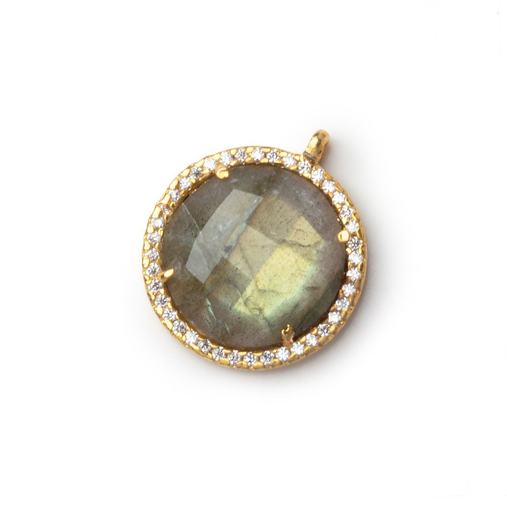 17mm Vermeil CZ Bezel Labradorite Faceted Coin Pendant 1 Focal - Beadsofcambay.com