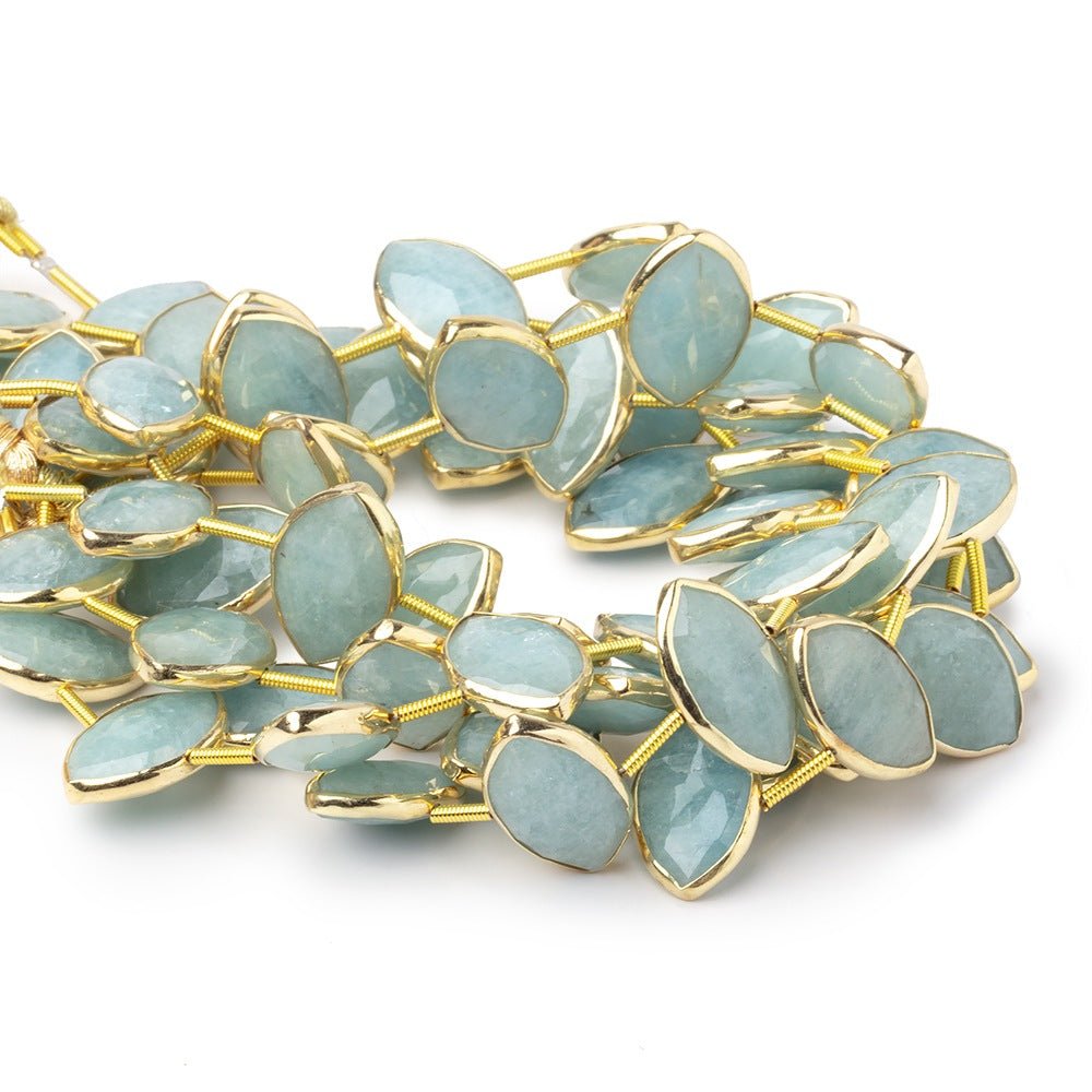 17x11mm Vermeil Bezel Aquamarine Faceted Marquise Strand 12 Beads - Beadsofcambay.com