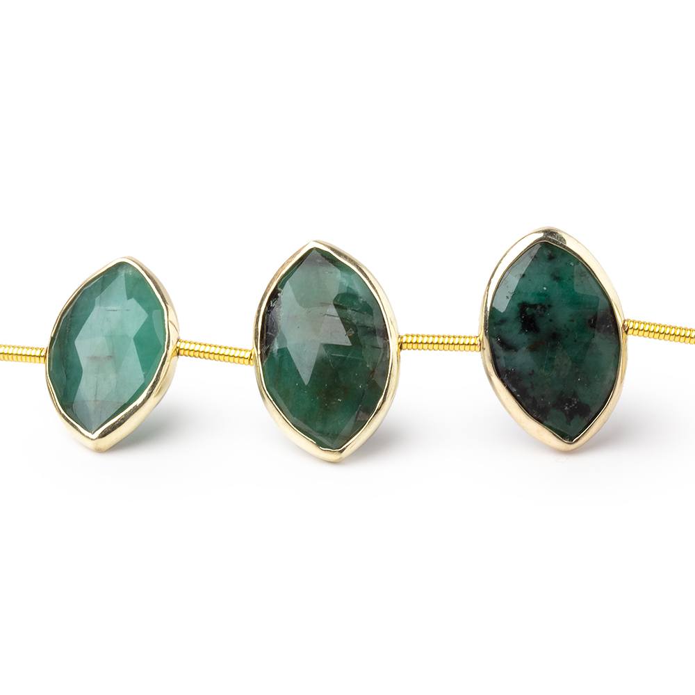 17x11mm Vermeil Bezel Emerald Faceted Marquise Strand 11 Beads - Beadsofcambay.com