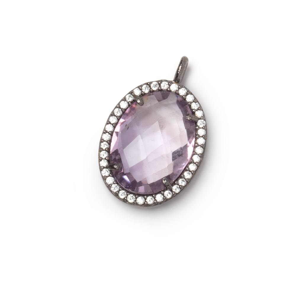 17x13mm Black Gold CZ Bezel Pink Amethyst Faceted Oval Pendant 1 Focal - Beadsofcambay.com