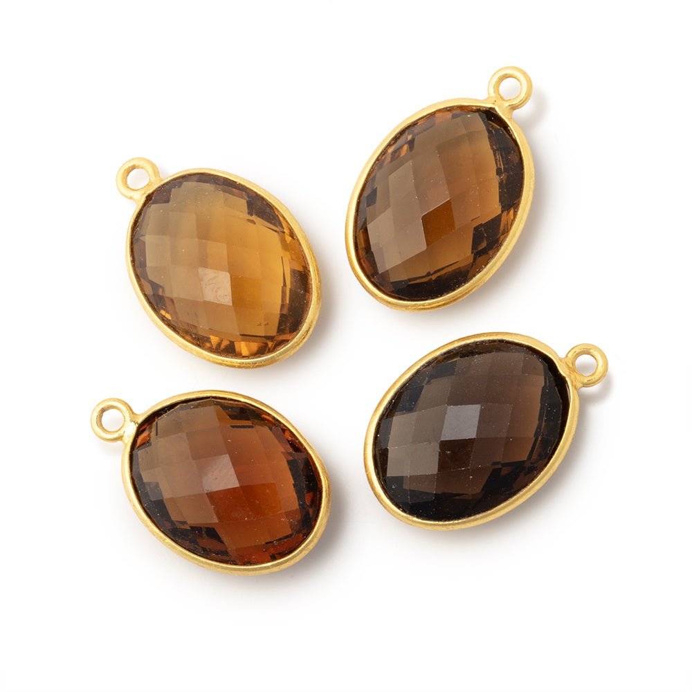 17x13mm Vermeil Bezel Whiskey Quartz Faceted Oval Pendant 1 piece - Beadsofcambay.com