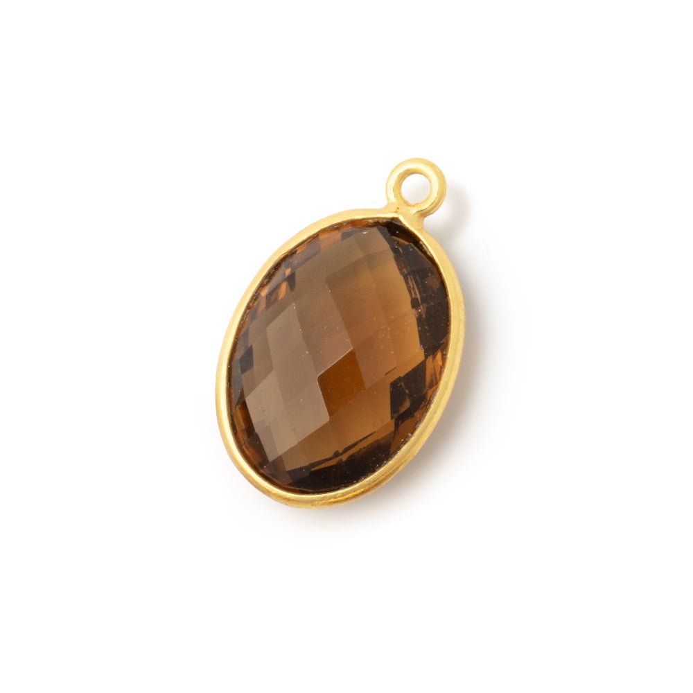 17x13mm Vermeil Bezel Whiskey Quartz Faceted Oval Pendant 1 piece - Beadsofcambay.com