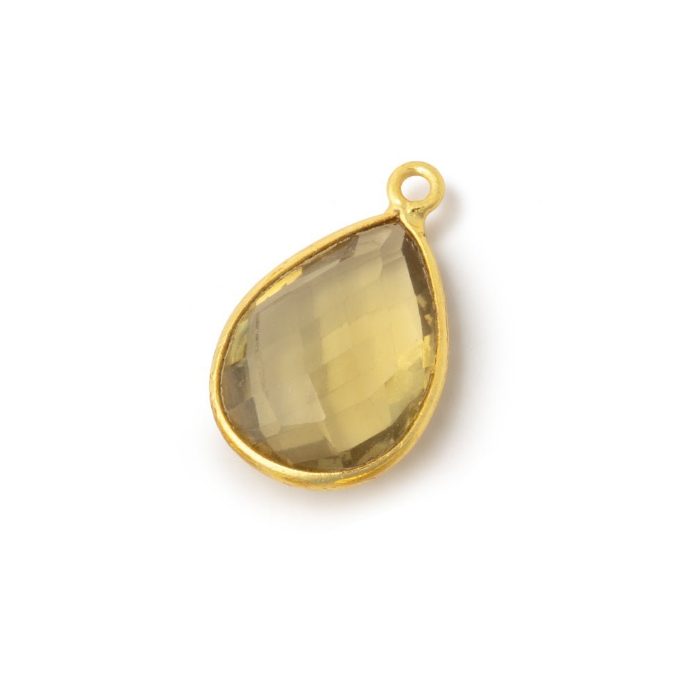 17x13mm Vermeil Bezel Whiskey Quartz Faceted Pear Pendant 1 piece - Beadsofcambay.com