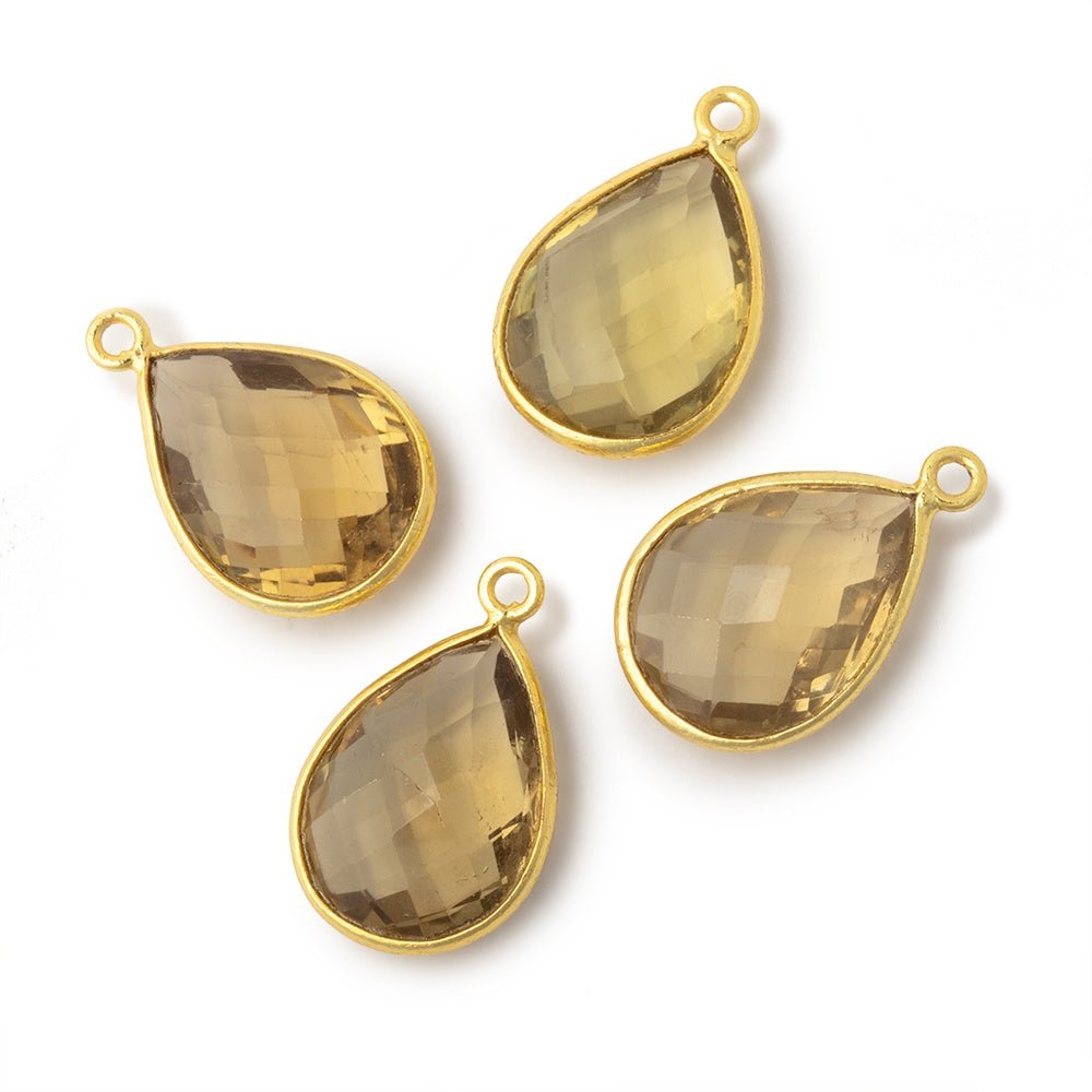 17x13mm Vermeil Bezel Whiskey Quartz Faceted Pear Pendant 1 piece - Beadsofcambay.com