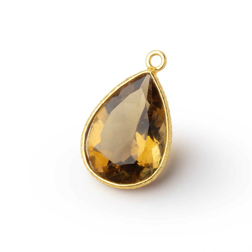 17x13mm Vermeil Bezel Whiskey Quartz Pavilion Faceted Pear Pendant 1 piece - Beadsofcambay.com