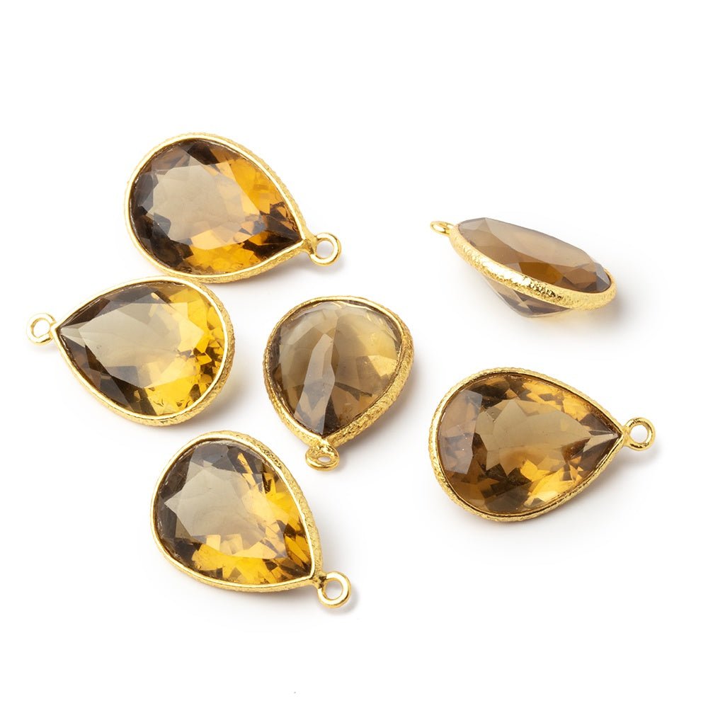 17x13mm Vermeil Bezel Whiskey Quartz Pavilion Faceted Pear Pendant 1 piece - Beadsofcambay.com