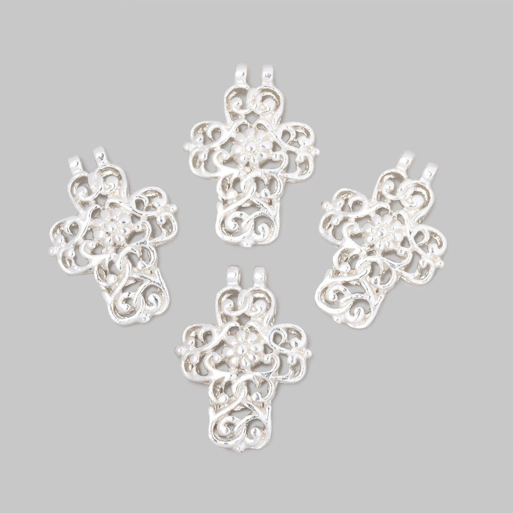 17x14.5mm Filigree Cross Two Ring Pendant Charm Set of 4 pieces - Beadsofcambay.com