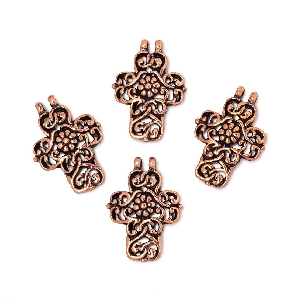 17x14.5mm Filigree Cross Two Ring Pendant Charm Set of 4 pieces - Beadsofcambay.com