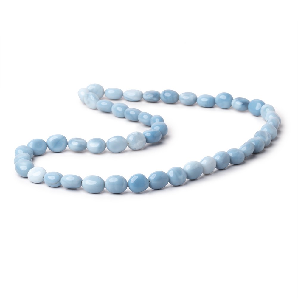 7.5-9.5mm Owyhee Blue Opal Plain Oval Beads 18 inch 42 pieces - BeadsofCambay.com