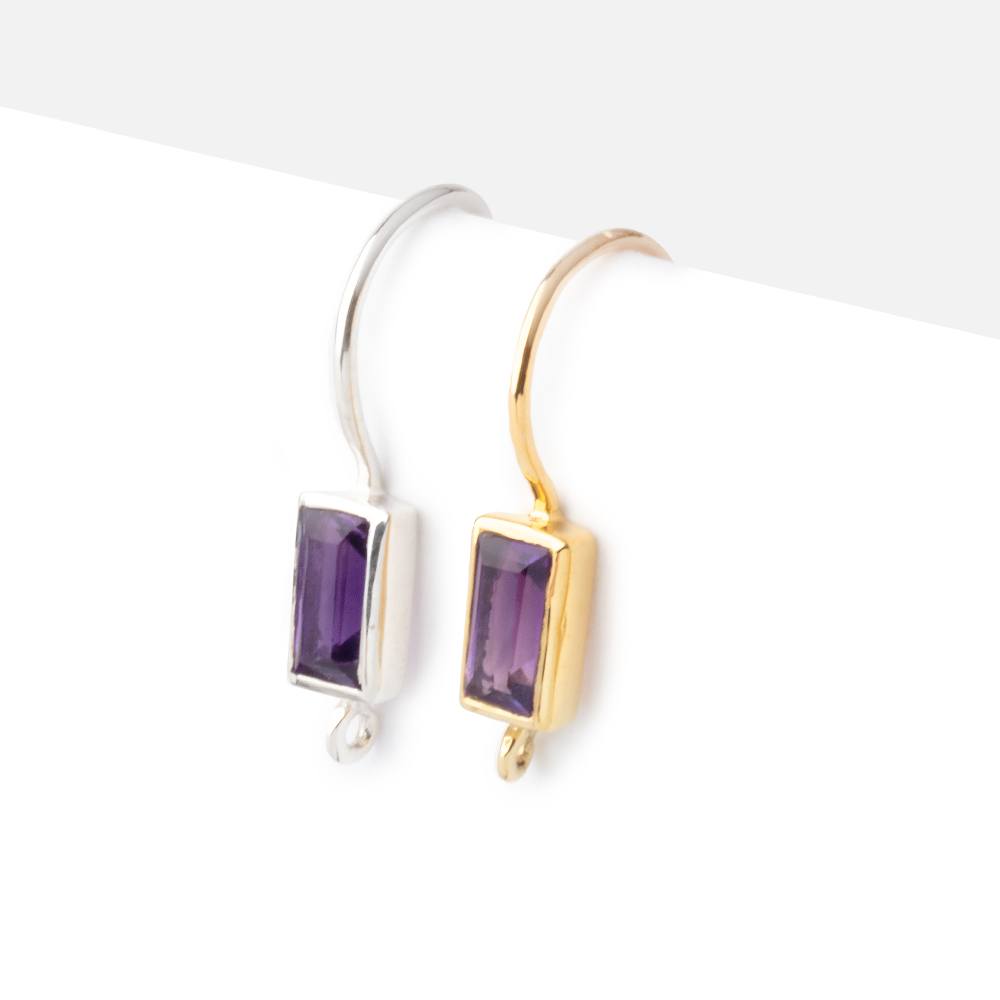 18mm African Amethyst Baguette Ear Wire Set of 2 pieces - Beadsofcambay.com