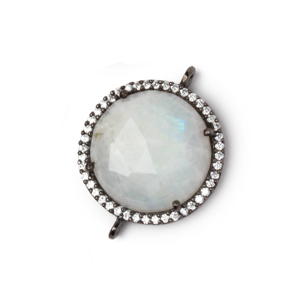 18mm Black Gold CZ Bezel Rainbow Moonstone Faceted Coin Connector 1 Focal - Beadsofcambay.com