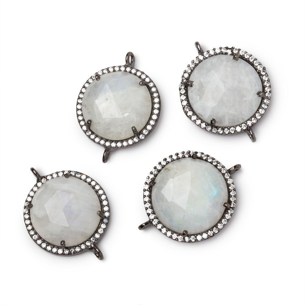 18mm Black Gold CZ Bezel Rainbow Moonstone Faceted Coin Connector 1 Focal - Beadsofcambay.com