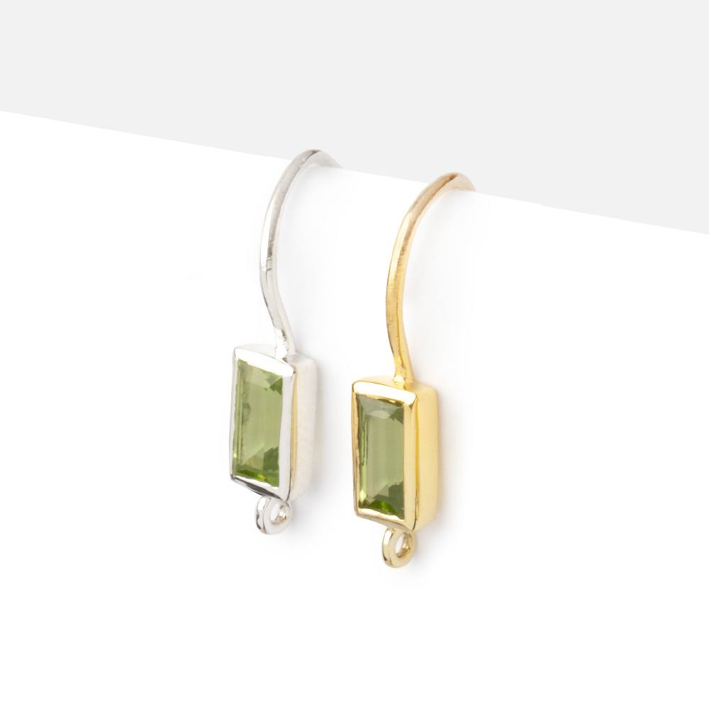 18mm Peridot Baguette Ear Wire Set of 2 pieces - Beadsofcambay.com