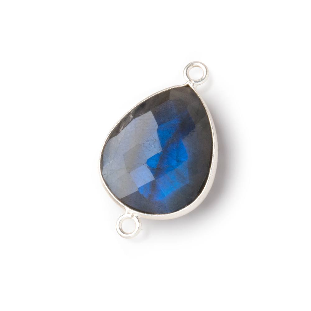 18x15mm Sterling Silver Bezel Blue Flash Labradorite Faceted Pear 1 Connector - Beadsofcambay.com