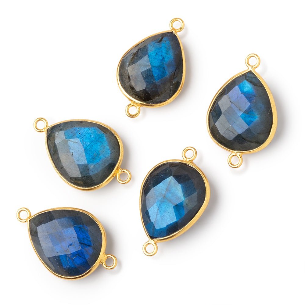 18x15mm Vermeil Bezel Blue Flash Labradorite Faceted Pear 1 Connector - Beadsofcambay.com