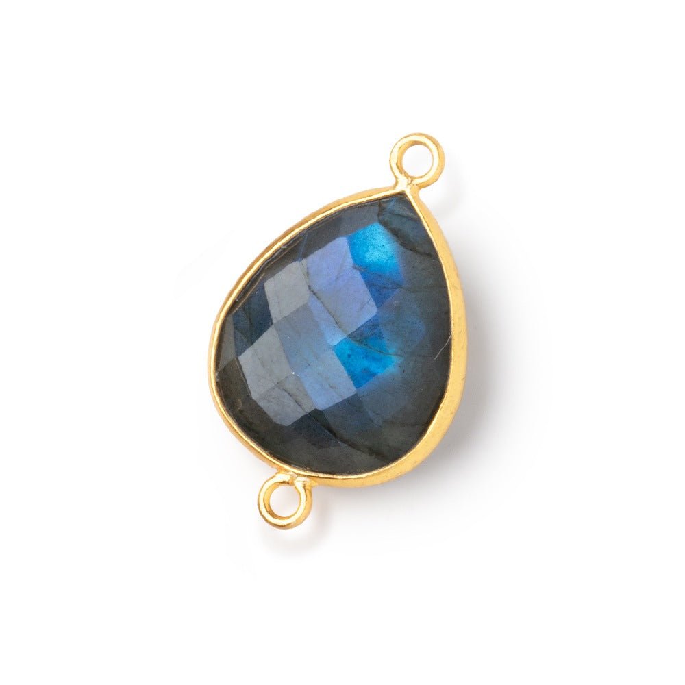 18x15mm Vermeil Bezel Blue Flash Labradorite Faceted Pear 1 Connector - Beadsofcambay.com