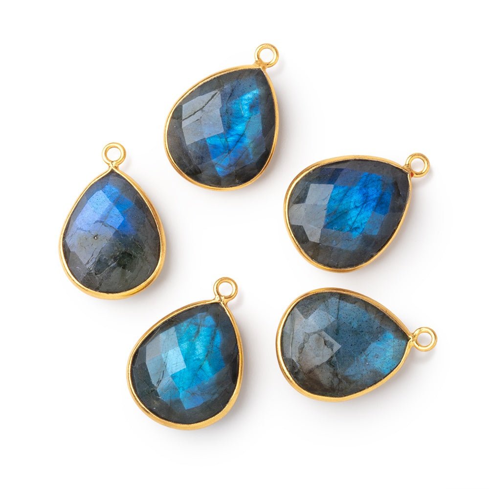 18x15mm Vermeil Bezel Blue Flash Labradorite Faceted Pear 1 Pendant - Beadsofcambay.com