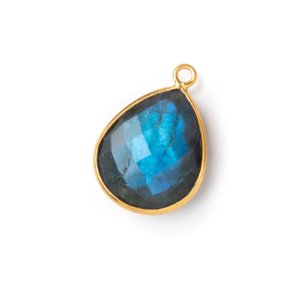 18x15mm Vermeil Bezel Blue Flash Labradorite Faceted Pear 1 Pendant - Beadsofcambay.com