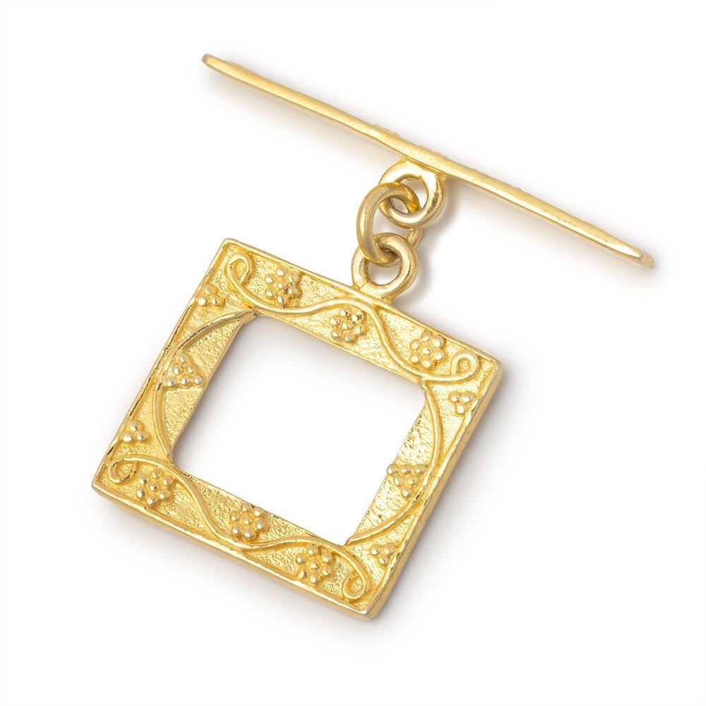 18x20mm Vermeil Rectangular Floral Toggle 1 piece - Beadsofcambay.com