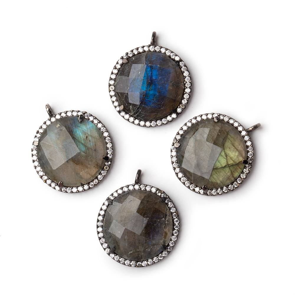 19mm Black Gold CZ Bezel Labradorite Coin Pendant 1 Focal - Beadsofcambay.com