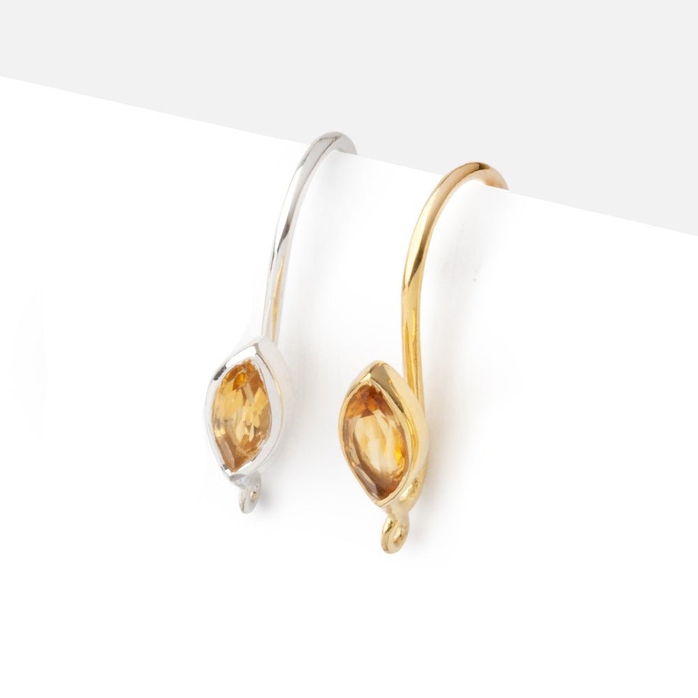 19mm Citrine Marquise Ear Wire Set of 2 pieces - Beadsofcambay.com