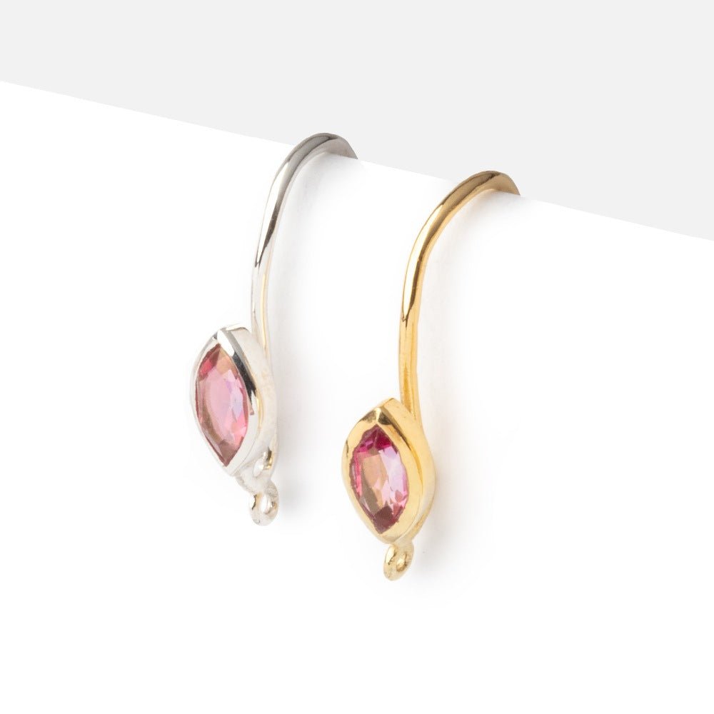 19mm Pink Topaz Marquise Ear Wire Set of 2 pieces - Beadsofcambay.com