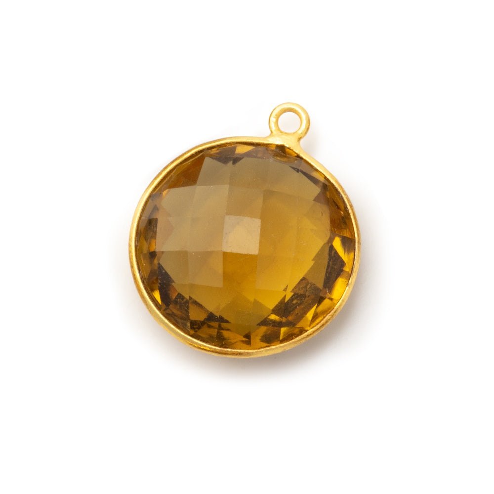 19mm Vermeil Bezel Whiskey Quartz Faceted Coin Pendant 1 piece - Beadsofcambay.com